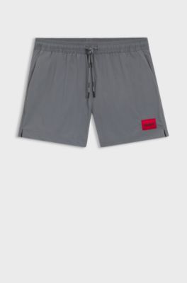 Quick-dry swim shorts with logo label, Grey