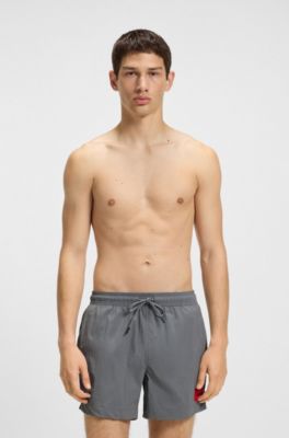 Quick-dry swim shorts with logo label, Grey