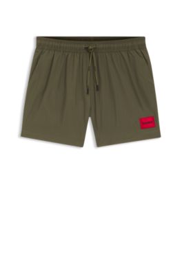 Quick-dry swim shorts with logo label, Dark Green