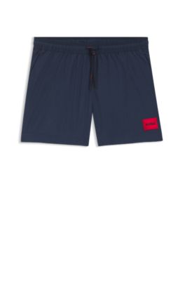 Quick-dry swim shorts with logo label, Dark Blue