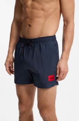 Quick-dry swim shorts with logo label, Dark Blue