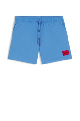 Quick-dry swim shorts with logo label, Light Blue