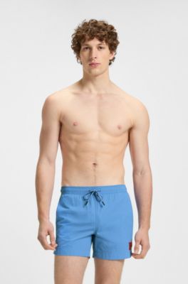 Quick-dry swim shorts with logo label, Light Blue