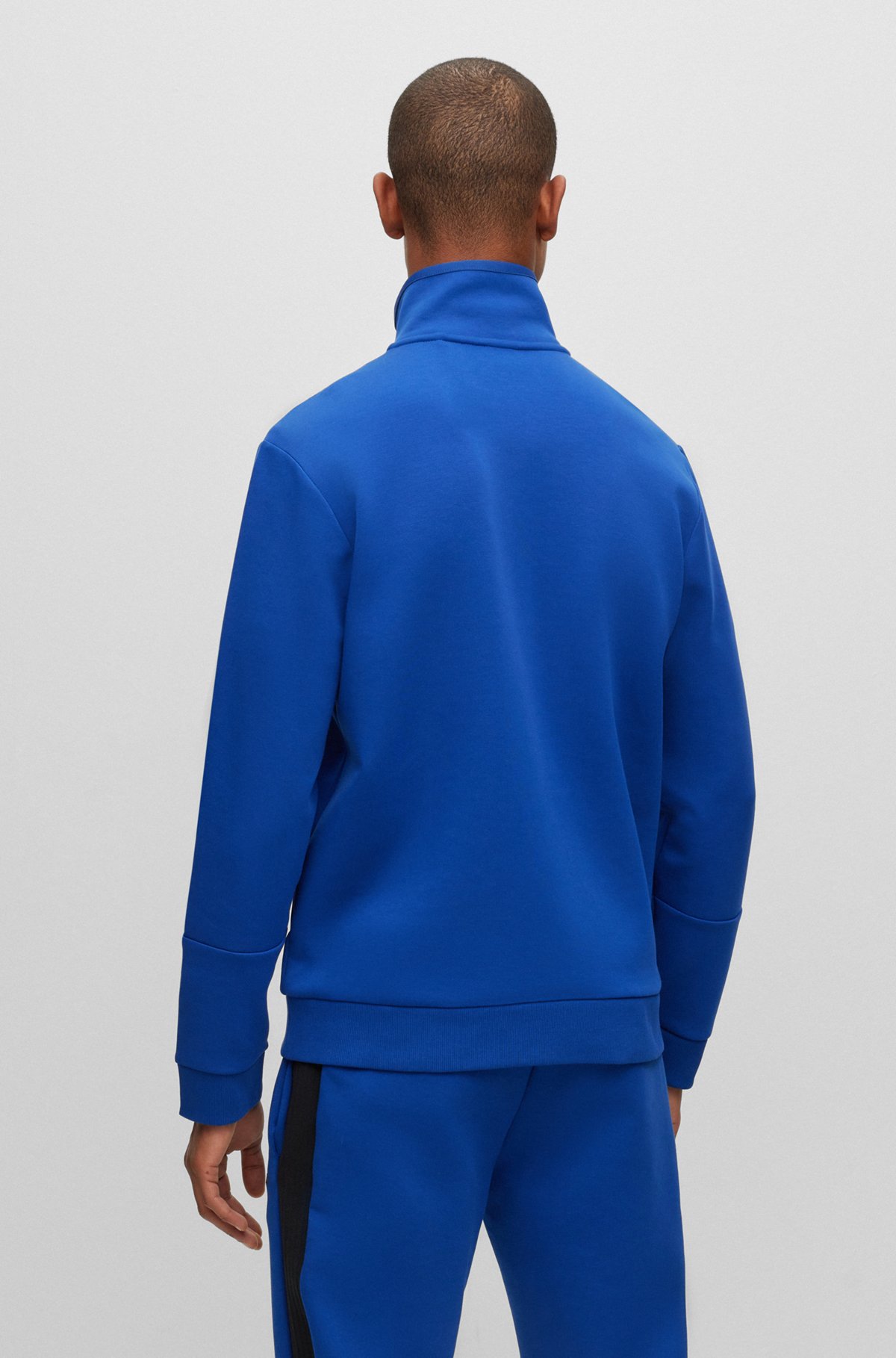Sweatshirt van katoenmix met ritssluiting en bandafwerking, Blauw