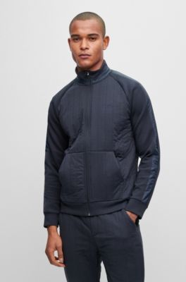 BOSS - Hybrid zip-up sweatshirt with vertically quilted jersey