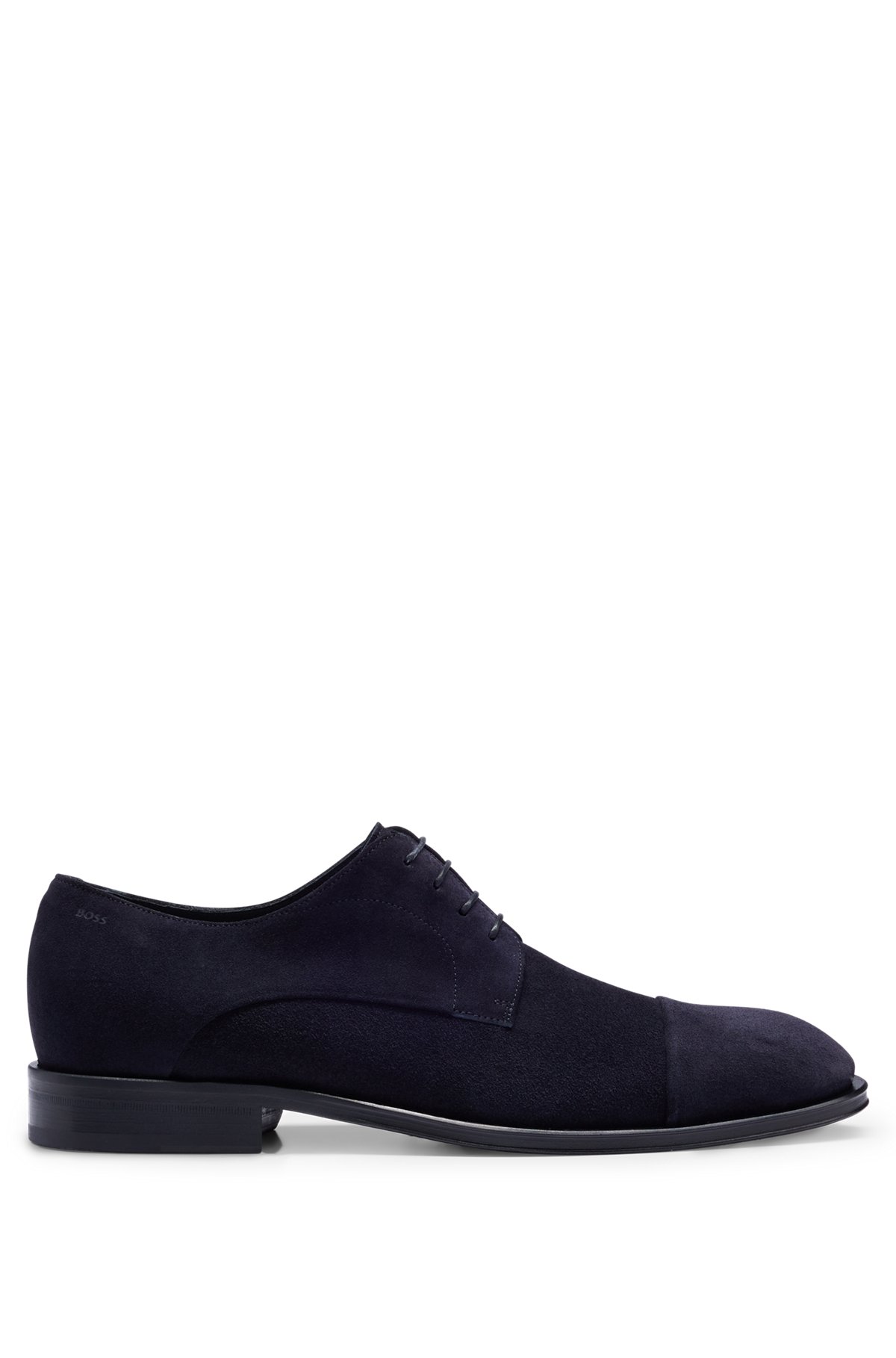 Suede Derby shoes with embossed logo, Dark Blue