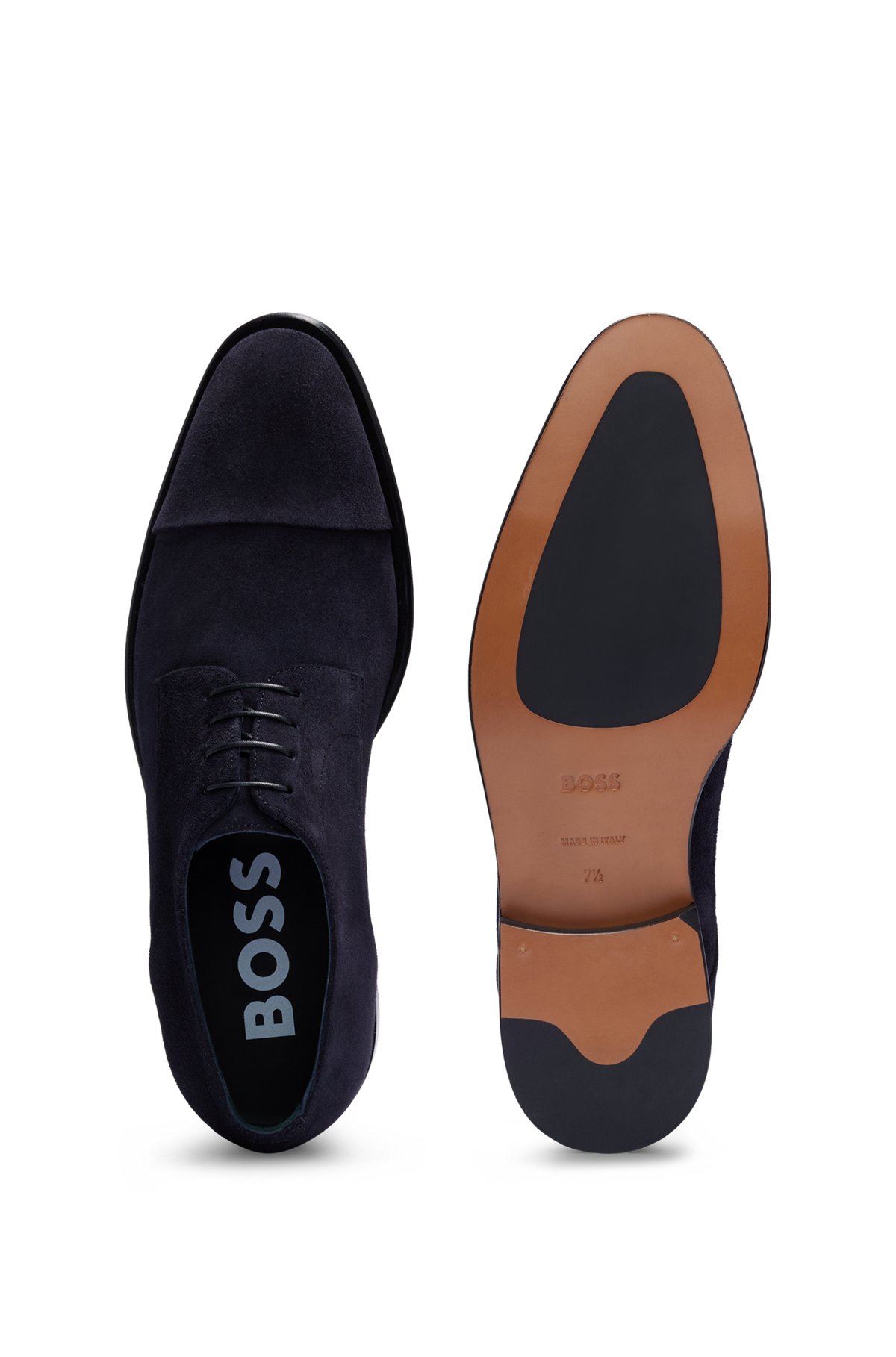 Suede Derby shoes with embossed logo, Dark Blue