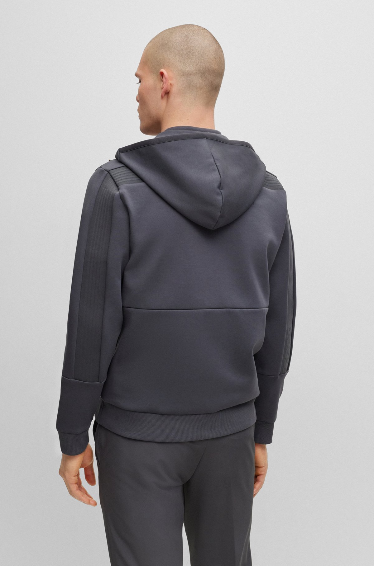 Cotton-blend zip-up hoodie with embroidered logo, Dark Grey