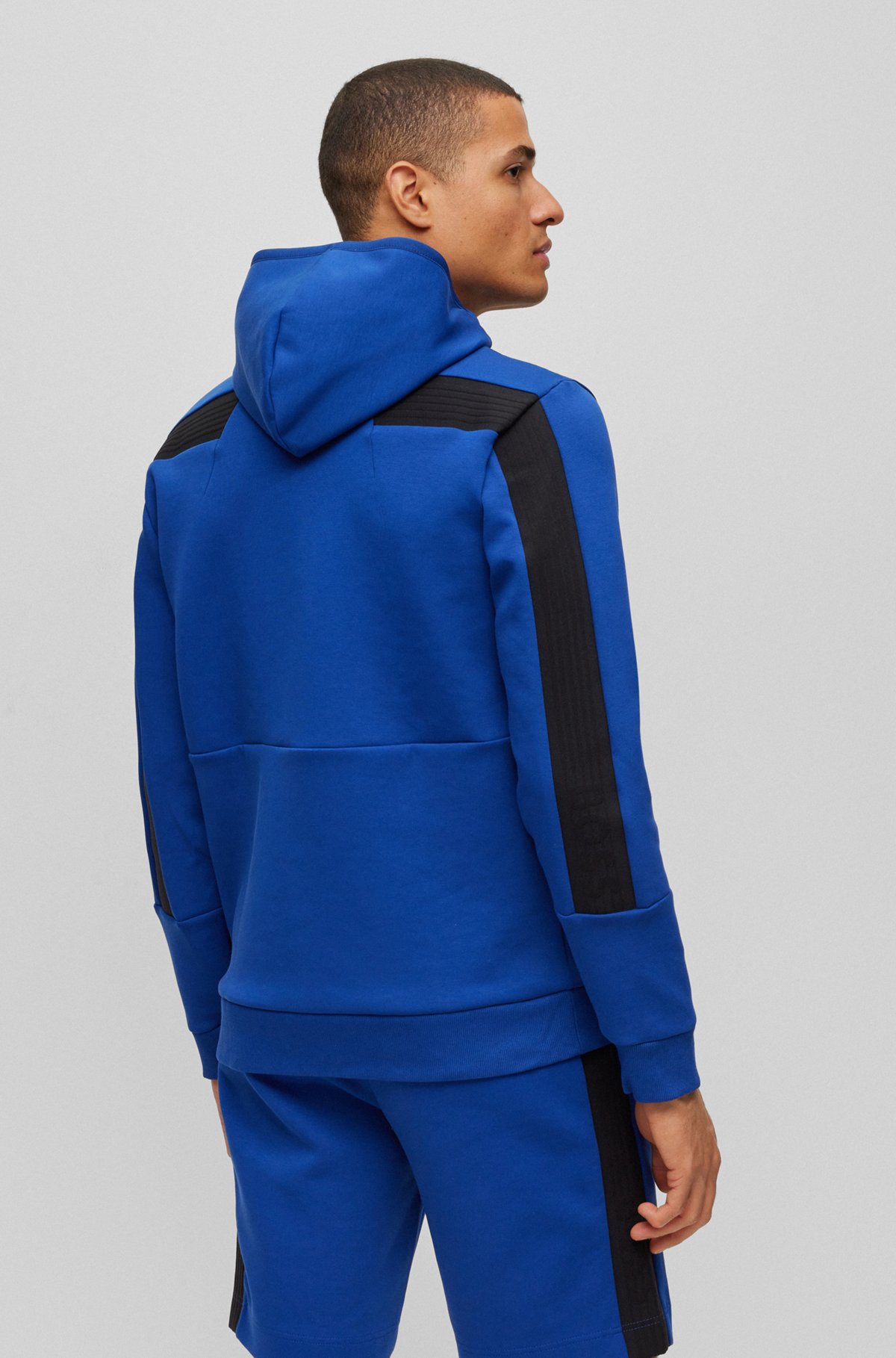 Cotton-blend zip-up hoodie with embroidered logo, Blue