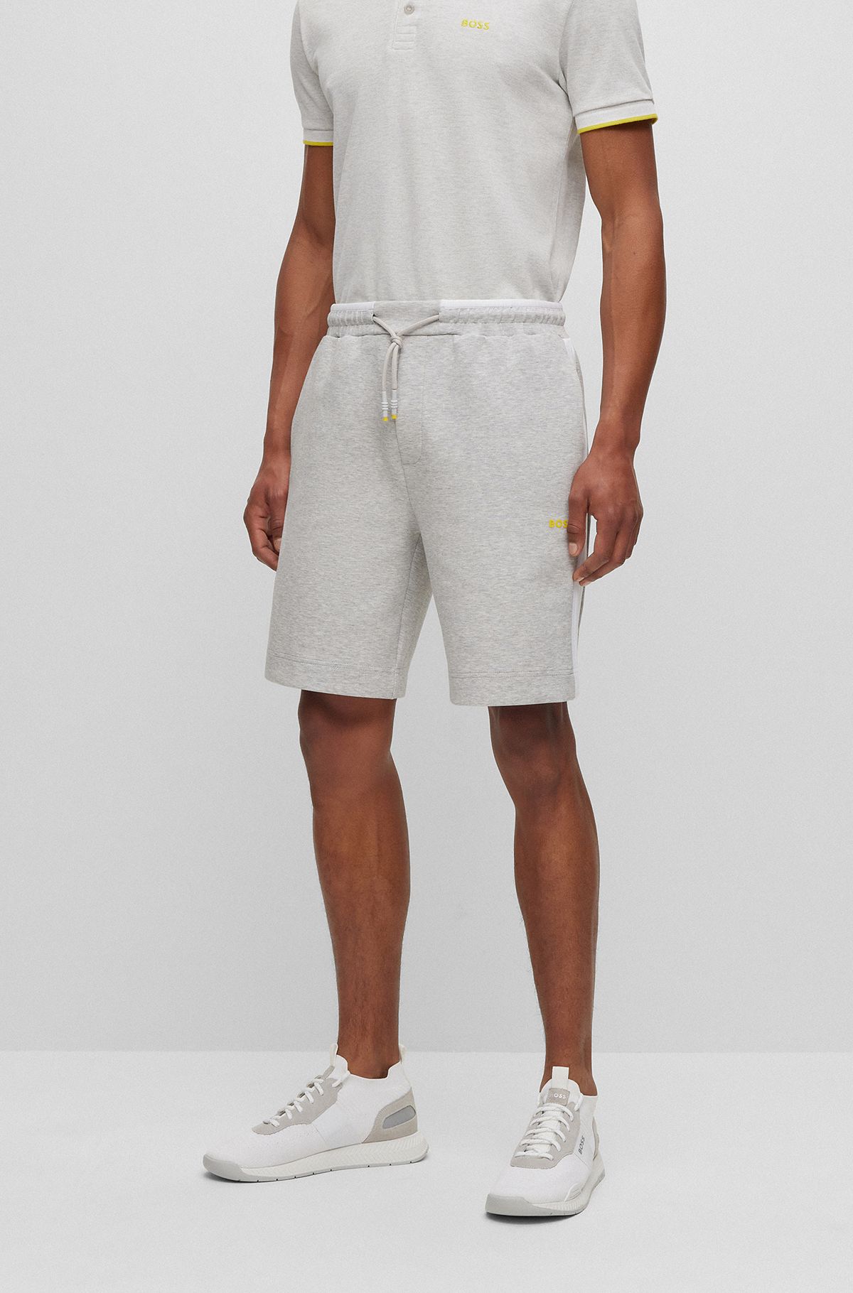 Stretch-cotton-blend shorts with tape trims, Light Grey