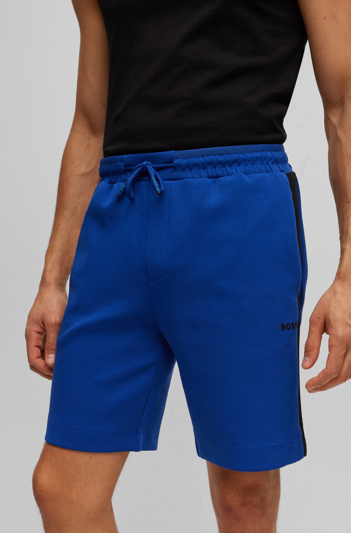 Stretch-cotton-blend shorts with tape trims, Blue