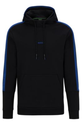 Cotton-blend regular-fit hoodie with tape trims, Black