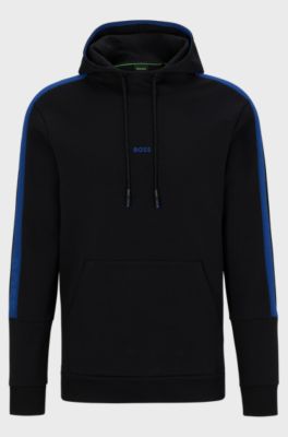 Cotton-blend regular-fit hoodie with tape trims, Black