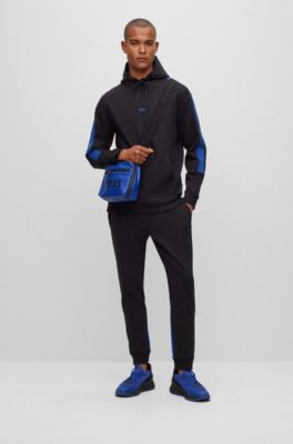 Cotton-blend regular-fit hoodie with tape trims, Black