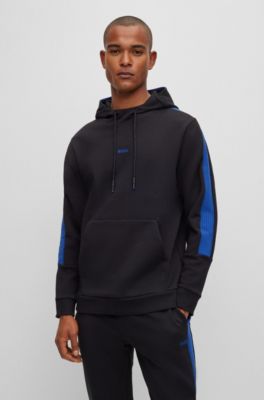 Cotton-blend regular-fit hoodie with tape trims, Black