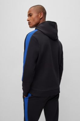 Cotton-blend regular-fit hoodie with tape trims, Black