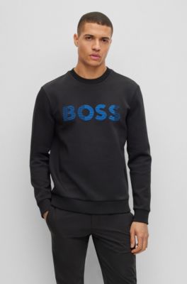 Cotton-blend sweatshirt with 3D logo embroidery, Black