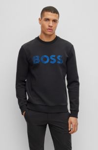 Cotton-blend sweatshirt with 3D logo embroidery, Black