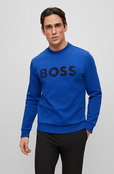 Cotton-blend sweatshirt with 3D logo embroidery, Blue