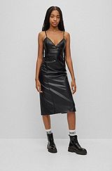 Spaghetti-strap dress in faux leather, Black