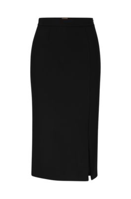 Hugo Boss High-waisted Pencil Skirt With Front Slit In Black
