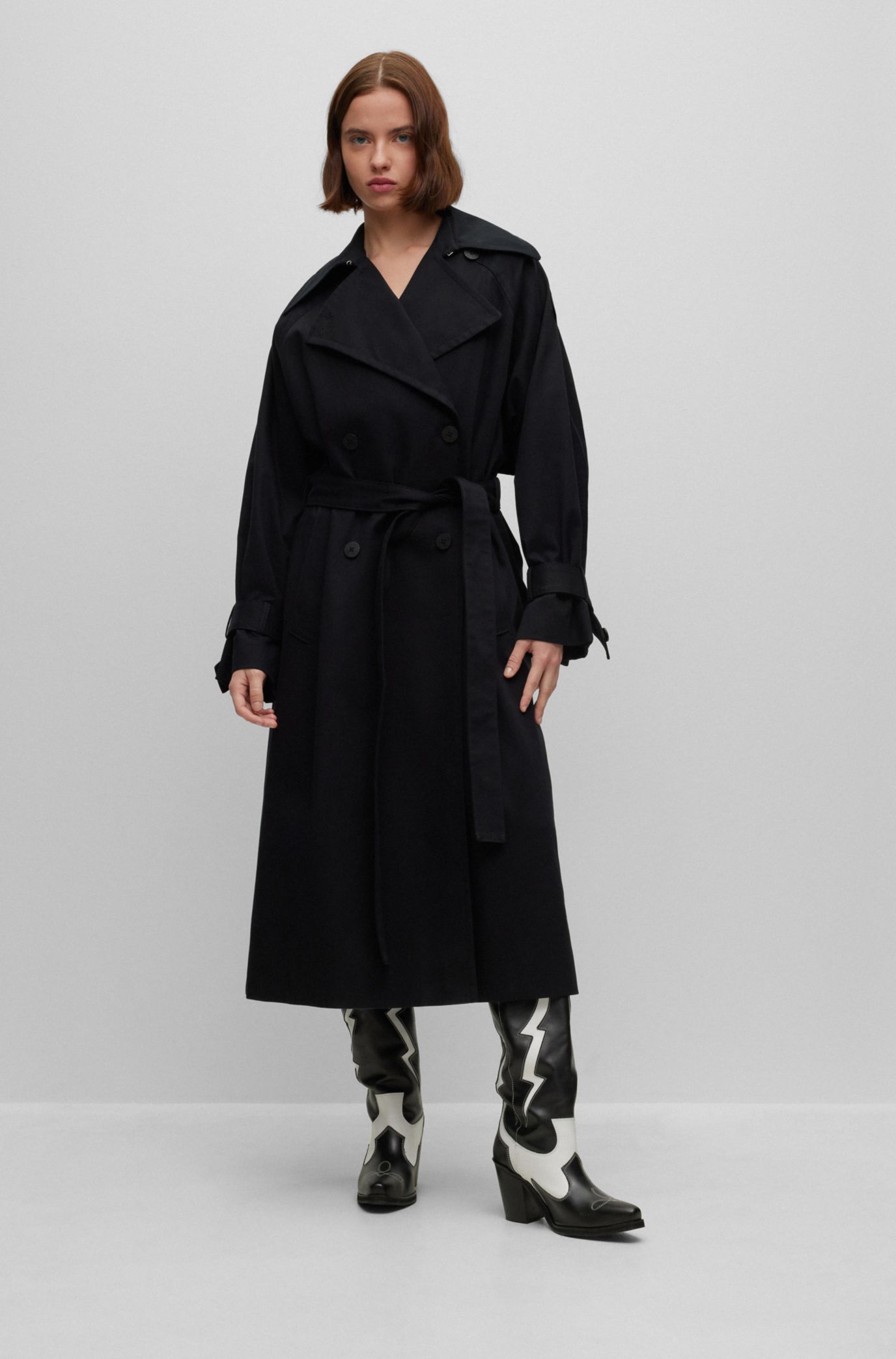 HUGO Double breasted trench coat in stretch cotton