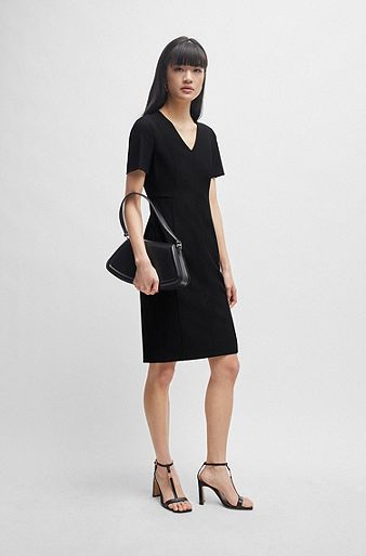 Slim-fit jurk met volledige ritssluiting aan de achterkant, Zwart