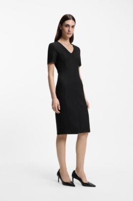Vestito con scollo a V in tessuto elasticizzato, Nero