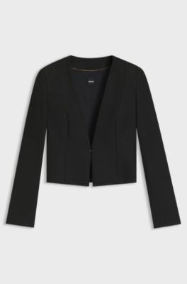 Slim-fit cropped jacket in stretch fabric, Black