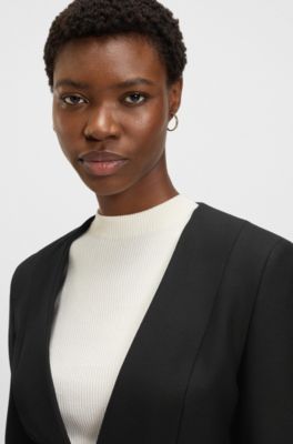 Slim-fit cropped jacket in stretch fabric, Black