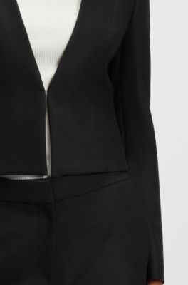 Slim-fit cropped jacket in stretch fabric, Black