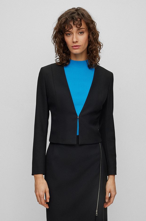 Slim-fit cropped jacket in stretch fabric, Black