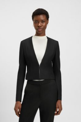 Slim-fit cropped jacket in stretch fabric, Black