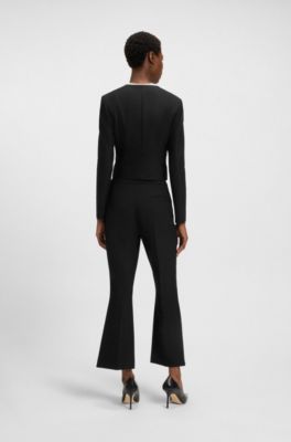 Slim-fit cropped jacket in stretch fabric, Black