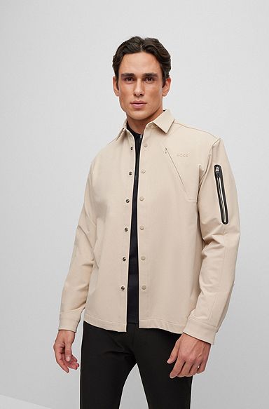 Relaxed-fit overshirt in water-repellent material, Beige