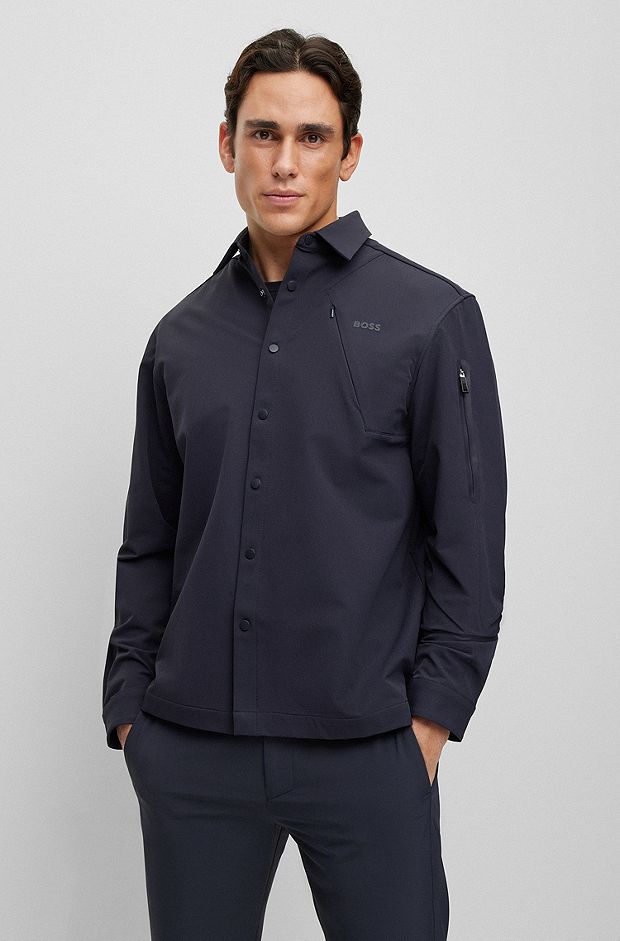 Relaxed-fit overshirt in water-repellent material, Dark Blue