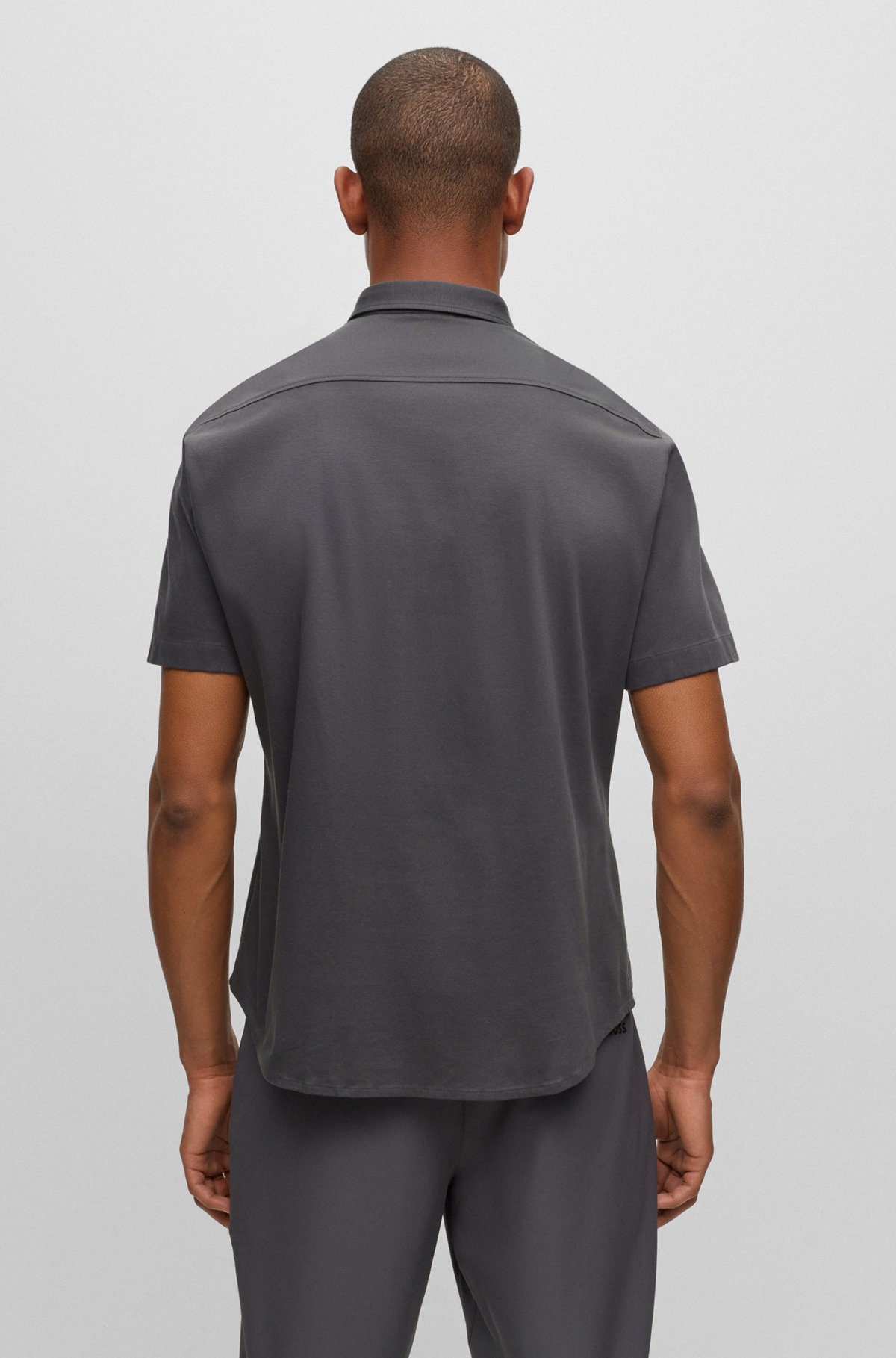 Button-down regular-fit shirt in pure-cotton jersey, Dark Grey