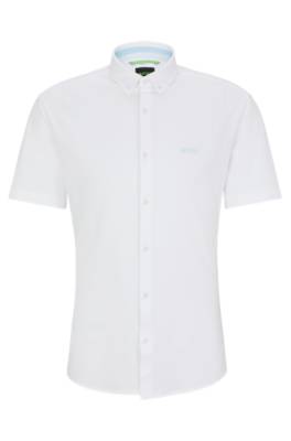 Hugo Boss Button-down Regular-fit Shirt In Pure-cotton Jersey In White