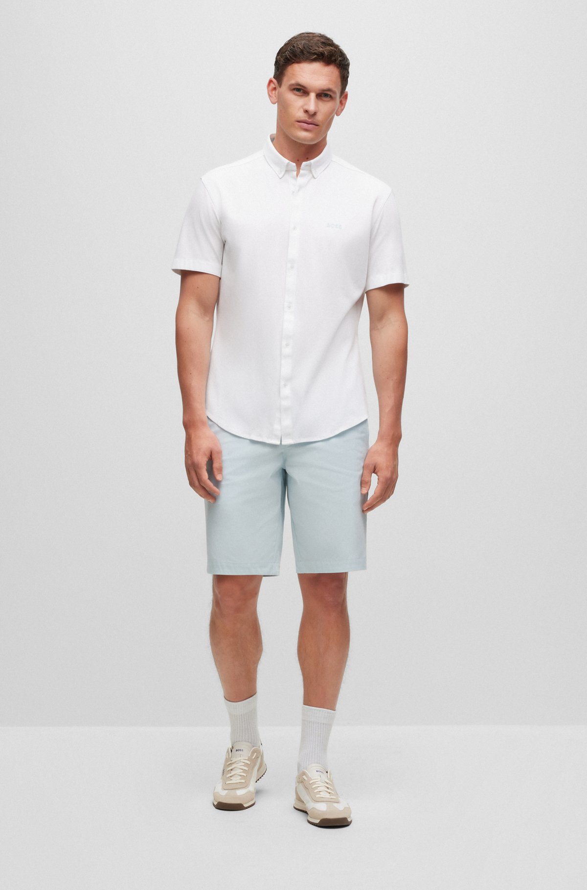 Regular-Fit Hemd aus reinem Baumwoll-Jersey mit Button-Down-Kragen, Weiß