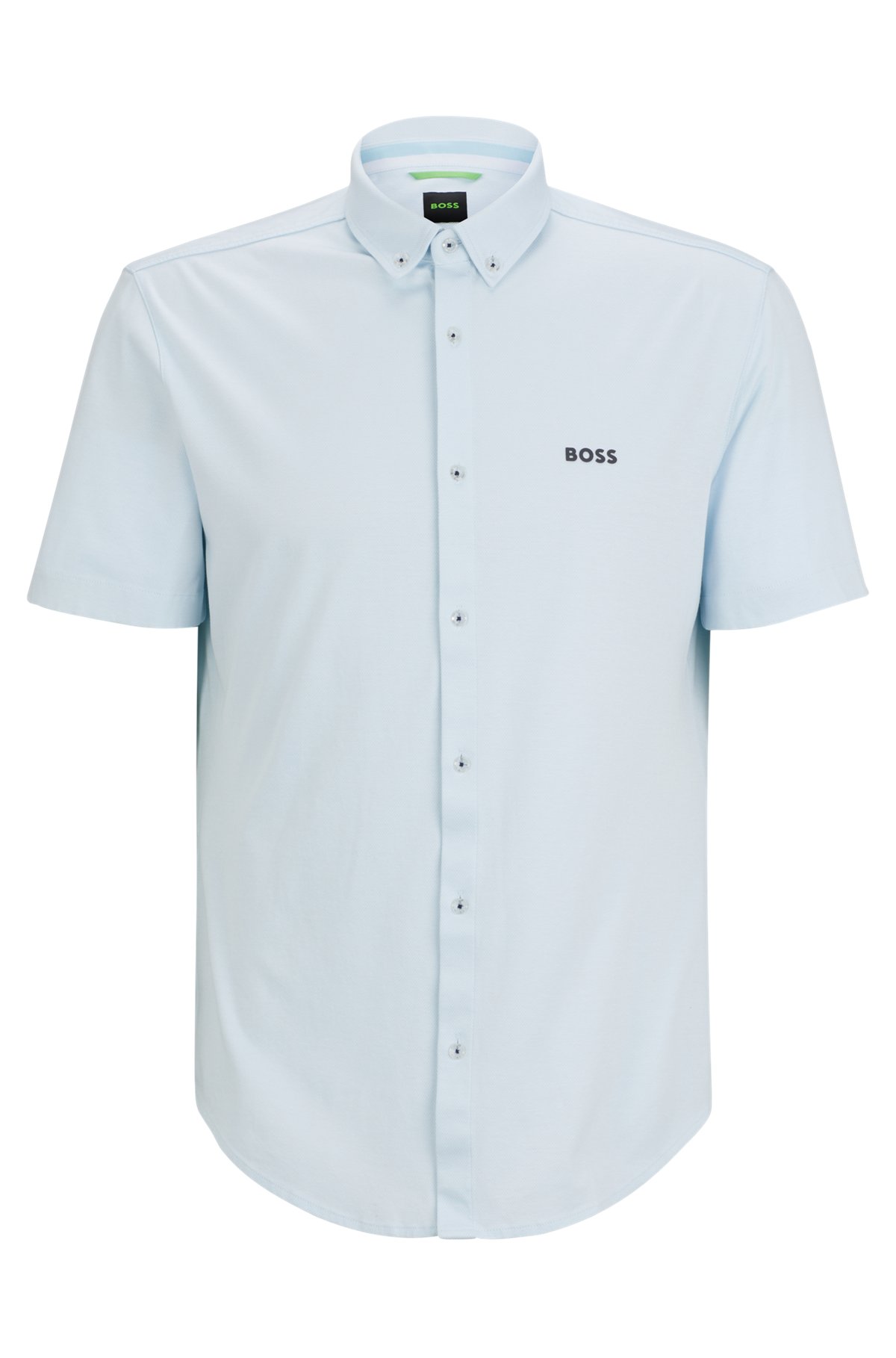 Button-down regular-fit shirt in pure-cotton jersey, Light Blue