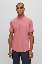 Button-down regular-fit shirt in pure-cotton jersey, Red