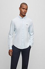 Button-down regular-fit shirt in cotton piqué jersey, Light Blue