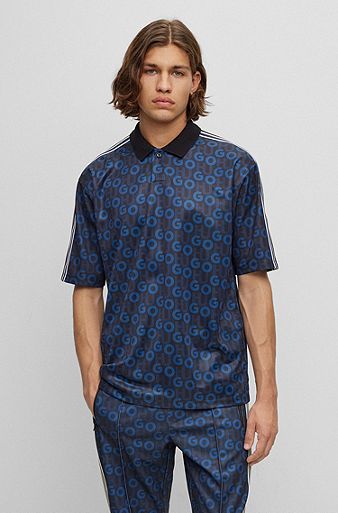 Relaxed-fit polo shirt with printed monograms, Dark Blue