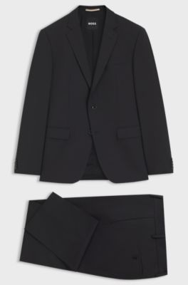 Traje slim fit de dos piezas en lana el&aacute;stica, Negro