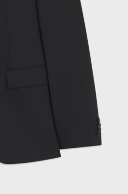 Two-piece slim-fit suit in stretch wool, Black