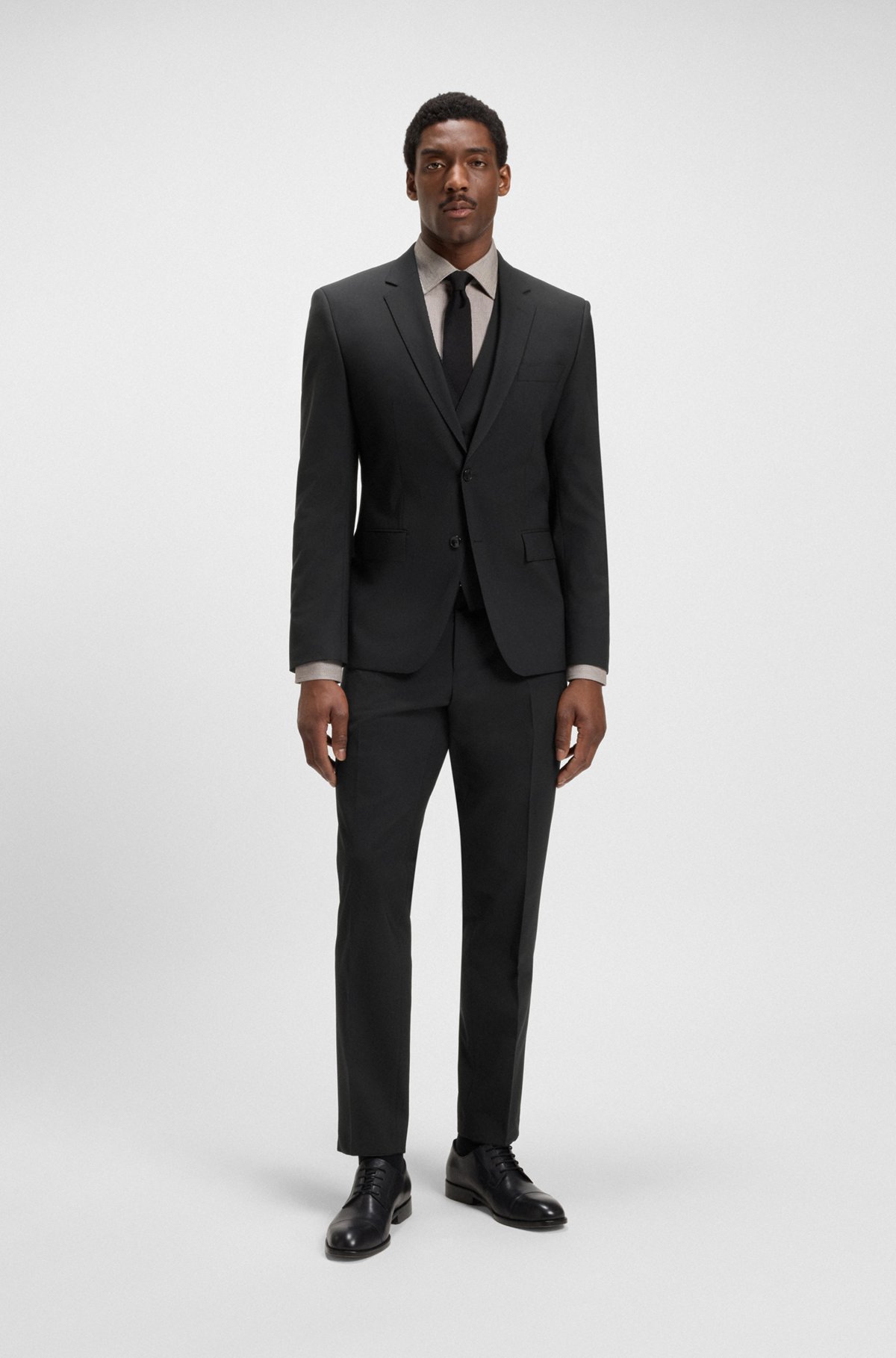 BOSS - スリムフィットスーツ ストレッチバージンウール - ブラック BOSS - スリムフィットスーツ ストレッチバージンウール - ブラック
