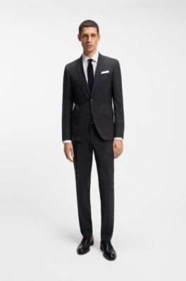 Abito due pezzi slim fit in lana elasticizzata, Nero