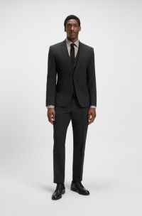 Two-piece slim-fit suit in stretch virgin wool, Black