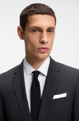 Two-piece slim-fit suit in stretch wool, Black