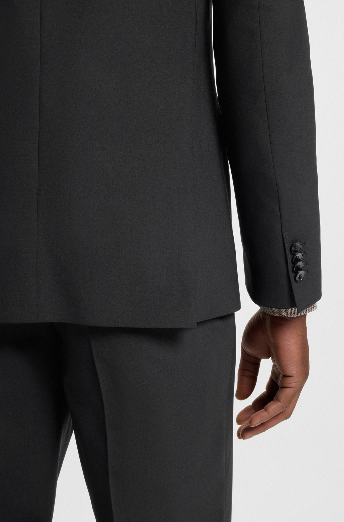 BOSS - スリムフィットスーツ ストレッチバージンウール - ブラック BOSS - スリムフィットスーツ ストレッチバージンウール - ブラック